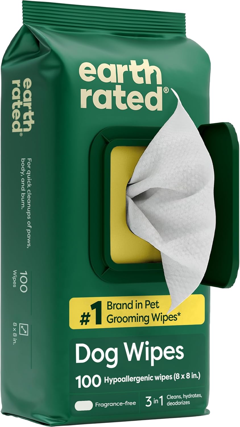 Earth Rated Hypoallergenic Pet Grooming Wipes – 100 Count