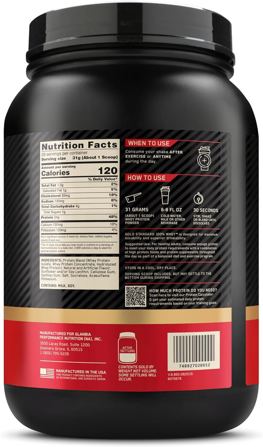 Optimum Nutrition Gold Standard 100% Whey Vanilla 2lb Protein Powder ON
