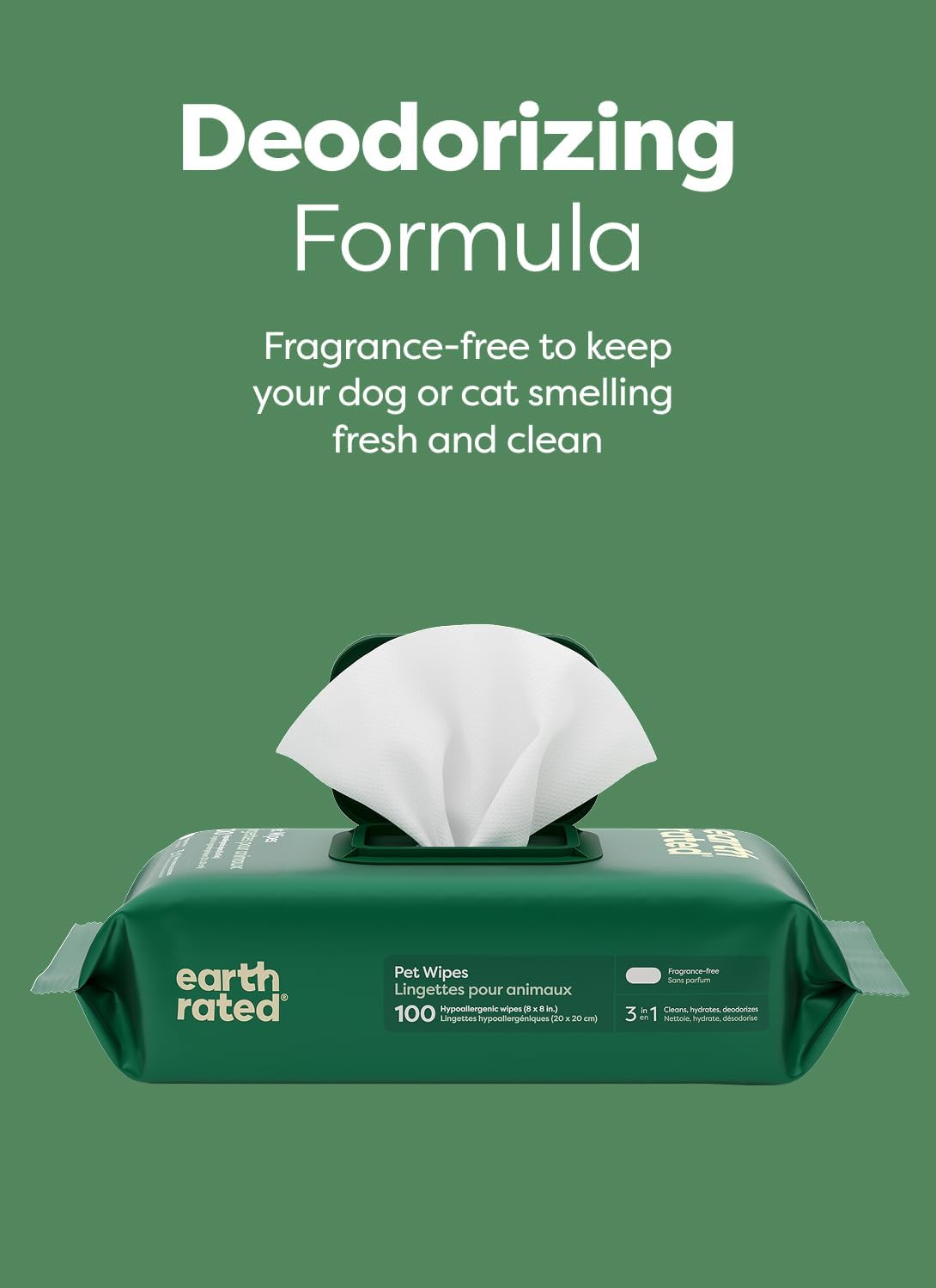 Earth Rated Hypoallergenic Pet Grooming Wipes – 100 Count