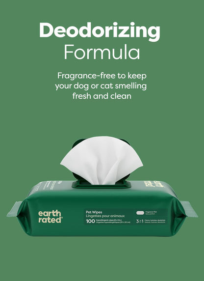Earth Rated Hypoallergenic Pet Grooming Wipes – 100 Count