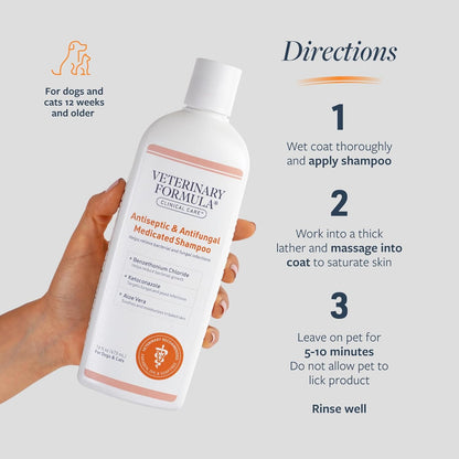 Antiseptic & Antifungal Medicated Shampoo for Dogs & Cats – 16 Oz