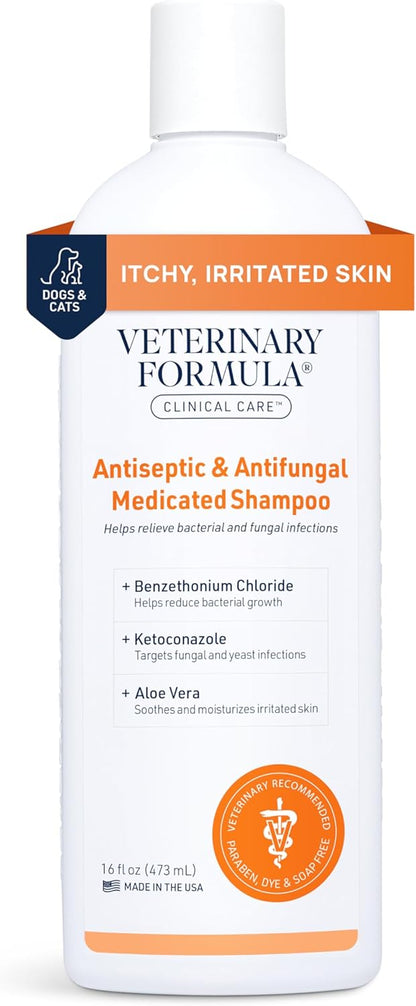 Antiseptic & Antifungal Medicated Shampoo for Dogs & Cats – 16 Oz