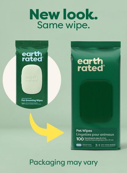 Earth Rated White Tea & Basil Pet Grooming Wipes – 100 Count
