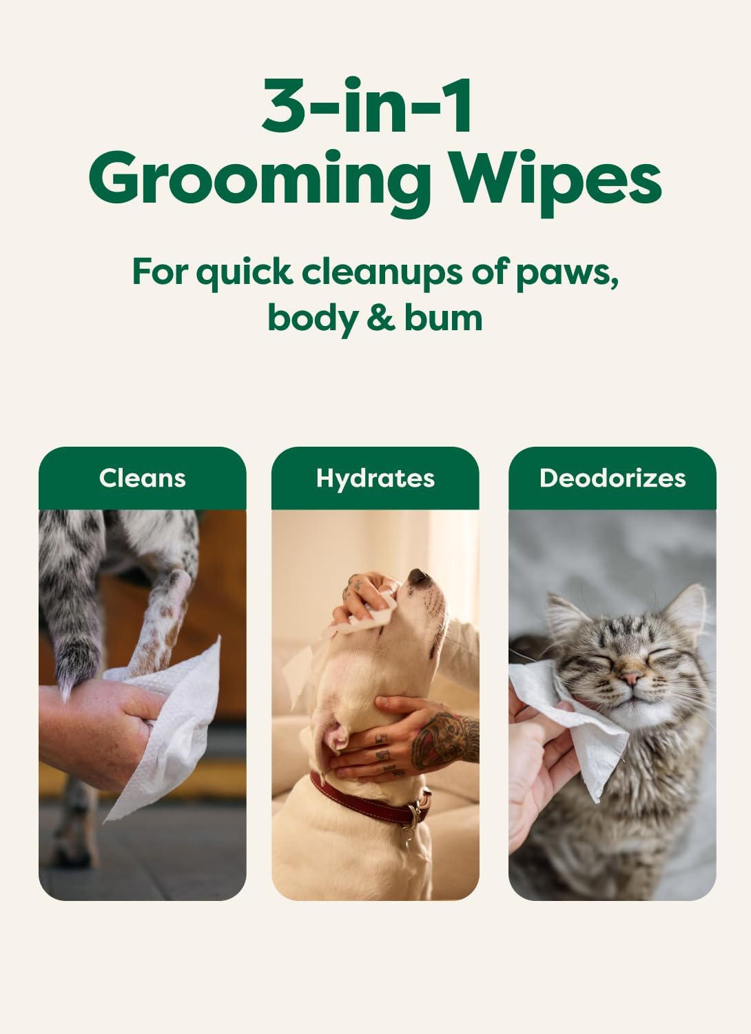 Earth Rated Hypoallergenic Pet Grooming Wipes – 100 Count