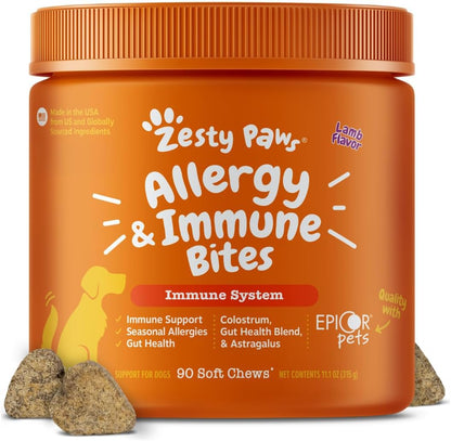 Zesty Paws Allergy Immune Bites for Dogs Itchy Skin Ear Support 90 Chews