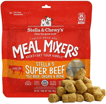 Freeze-dried beef dog food topper for picky eaters