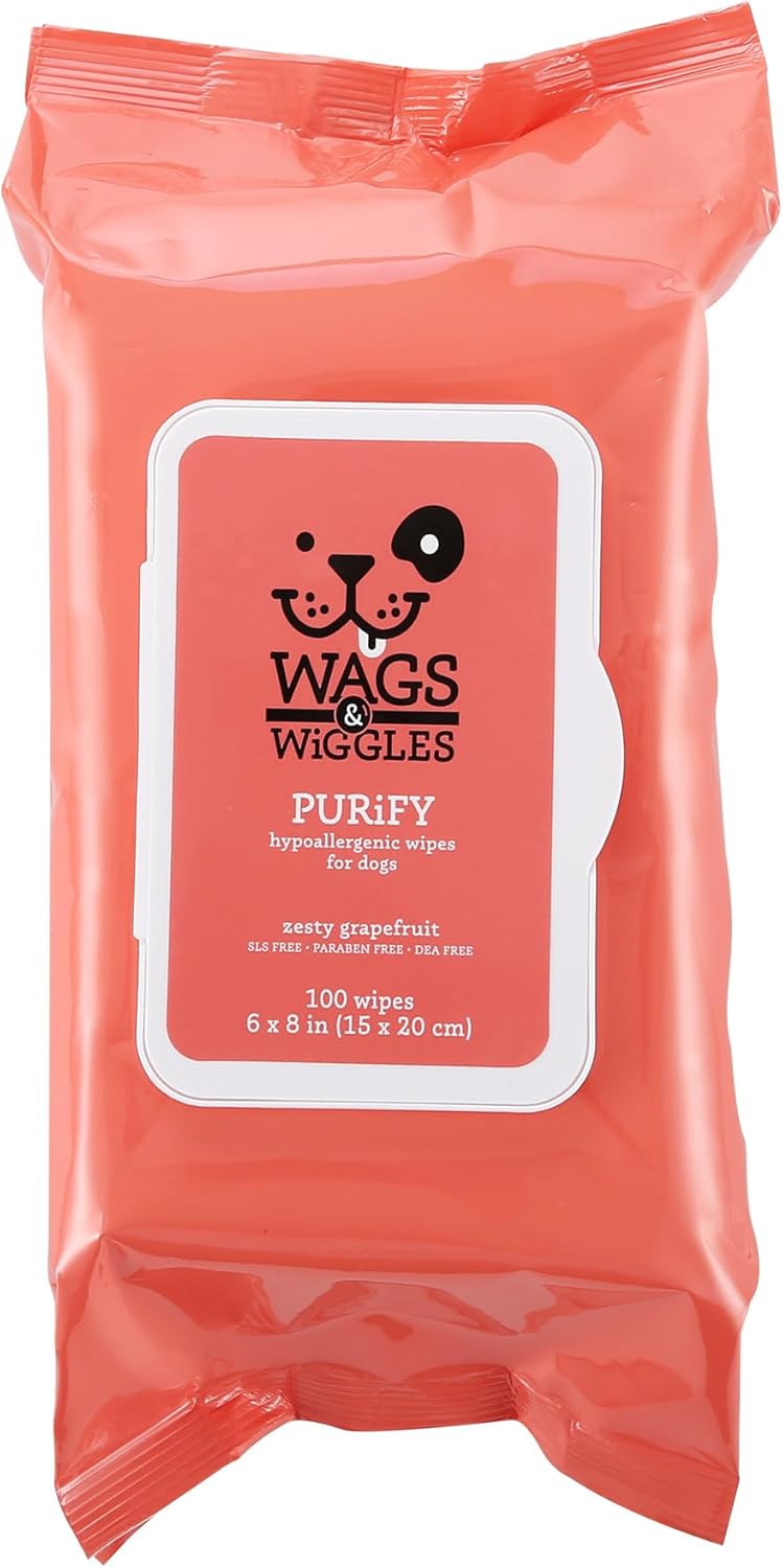 Wags & Wiggles Hypoallergenic Dog Grooming Wipes – 100 Count