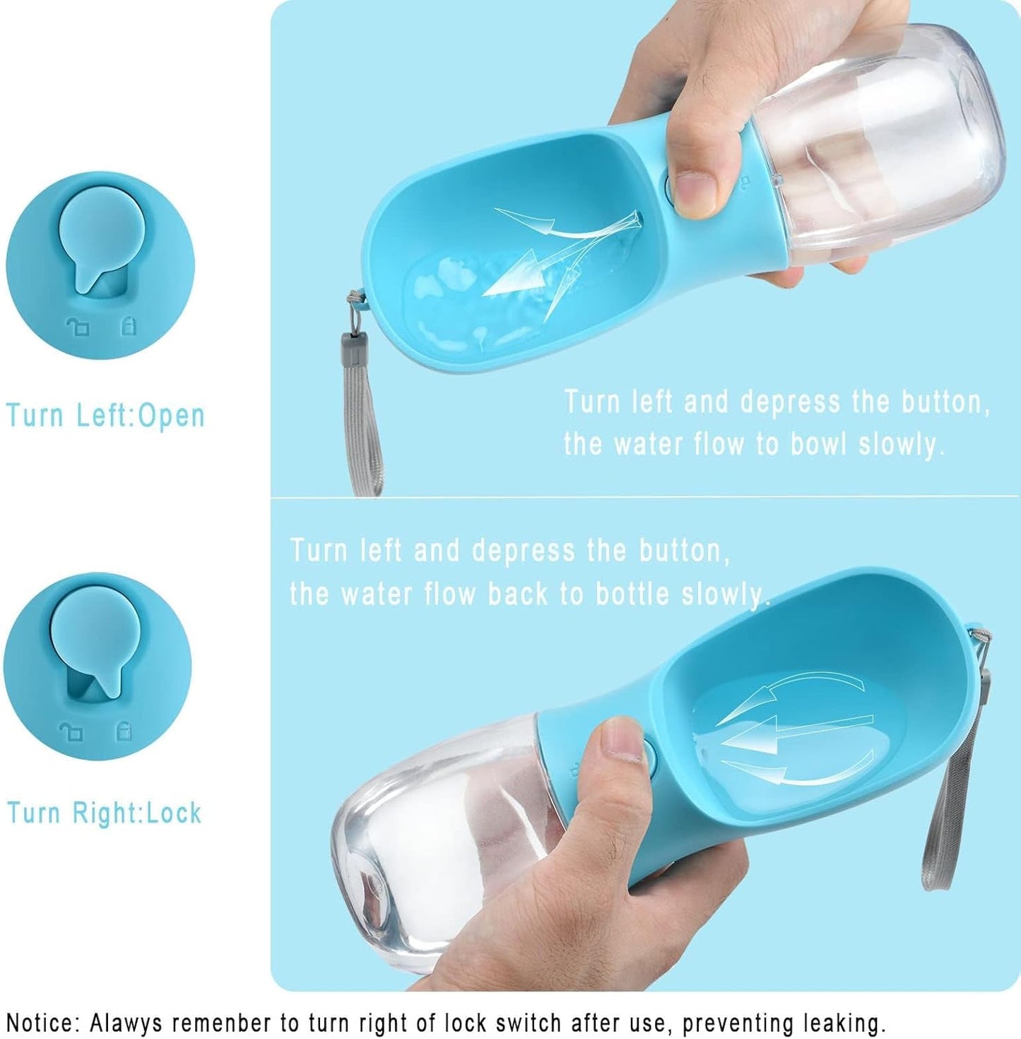 Lightweight pet water bottle for dogs and cats