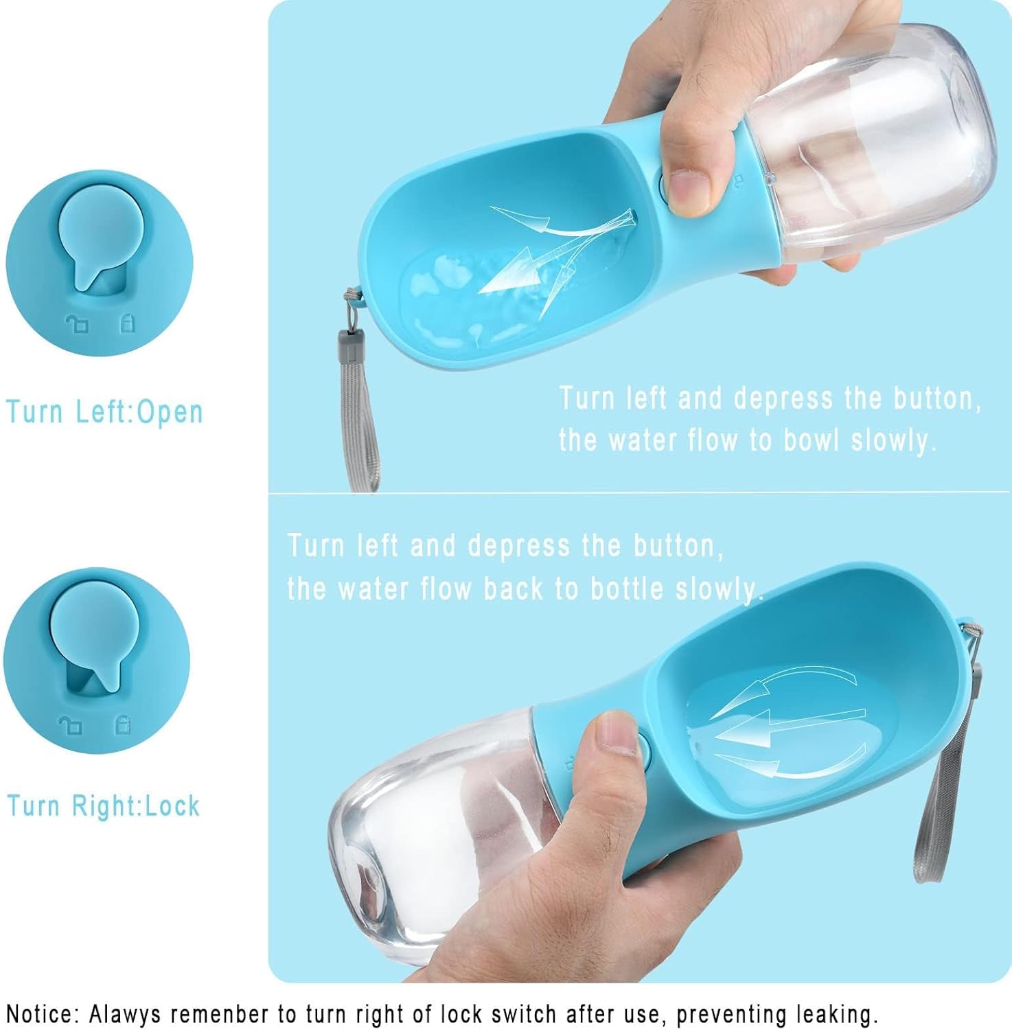 Lightweight pet water bottle for dogs and cats