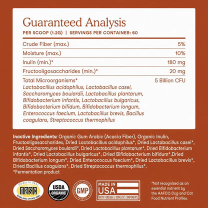 Fera Pets Probiotics for Dogs & Cats Organic Gut Health Powder 60 Scoops