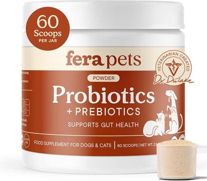 Fera Pets Probiotics for Dogs & Cats Organic Gut Health Powder 60 Scoops