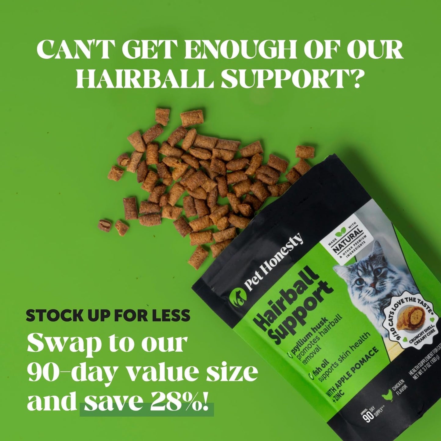 Skin and coat support treats for indoor cats