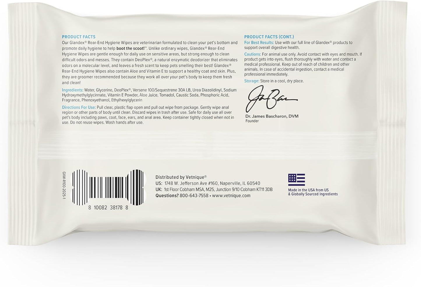 Vetnique Glandex Hygiene Wipes for Dogs & Cats – 100 Count