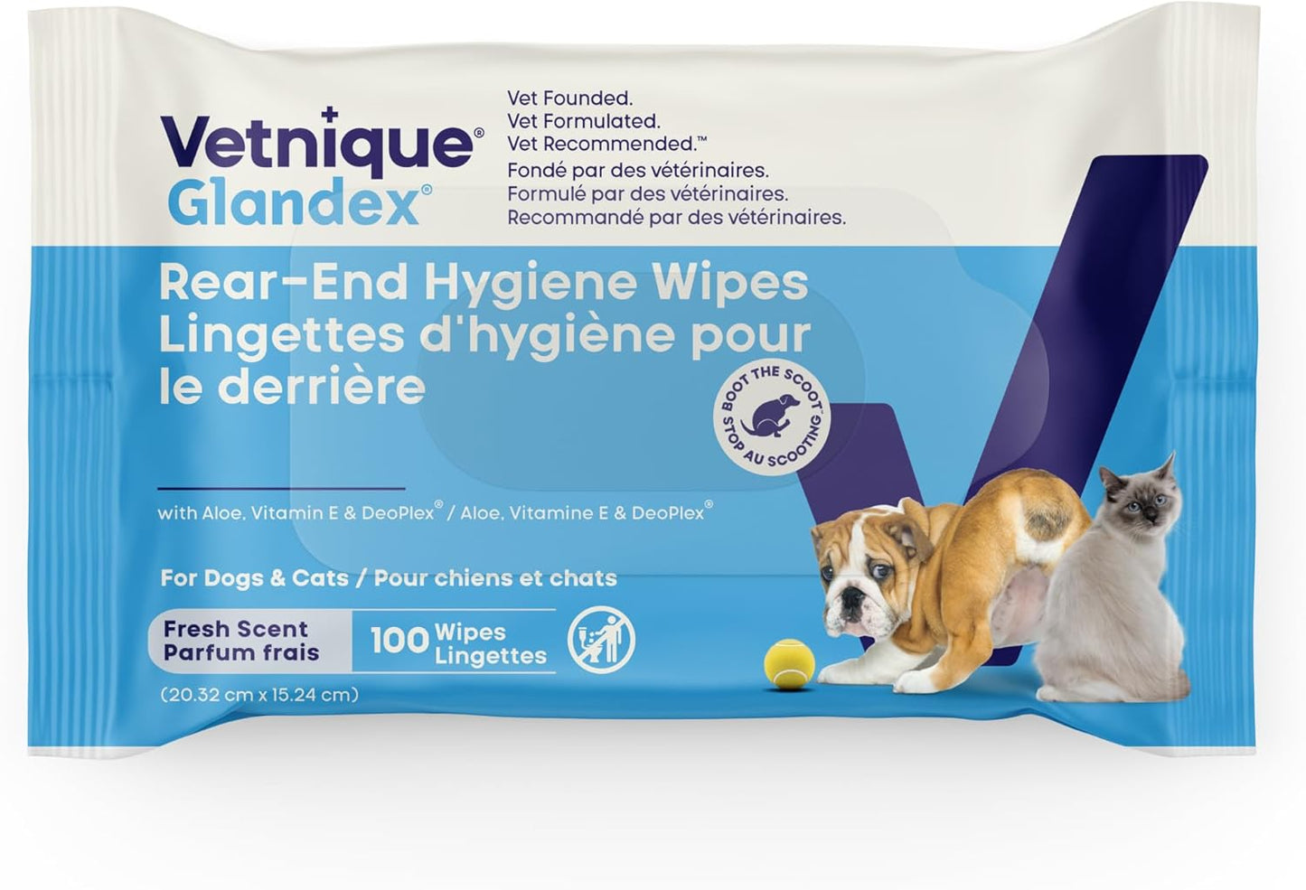 Vetnique Glandex Hygiene Wipes for Dogs & Cats – 100 Count