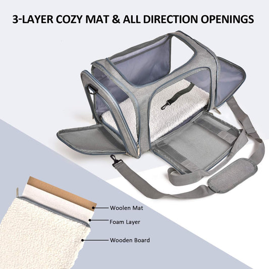 Soft-sided travel carrier for puppies and kittens