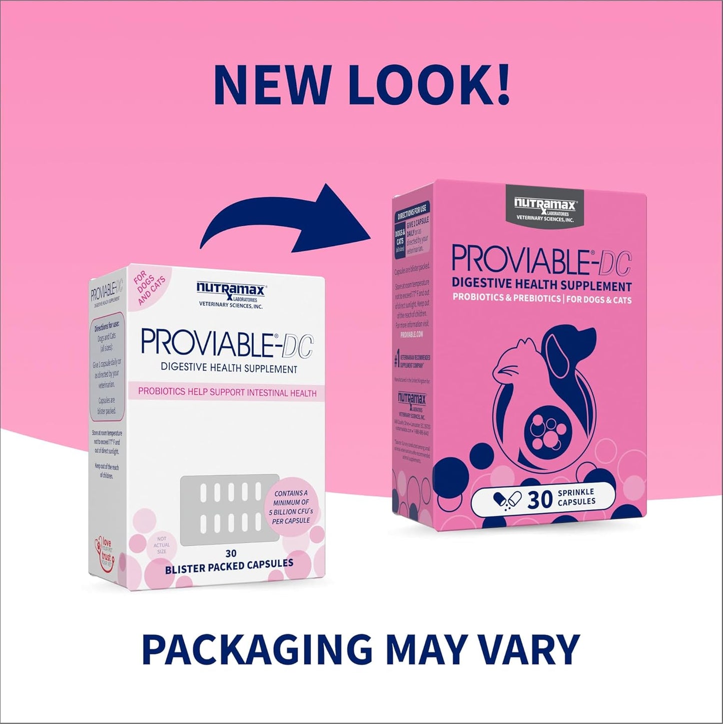Nutramax Proviable Probiotics for Dogs & Cats – 30 Capsules