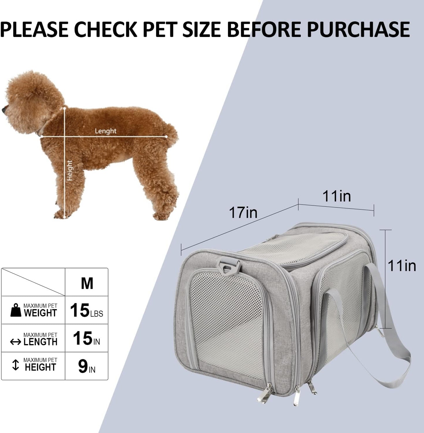 Lightweight collapsible cat and dog travel bag