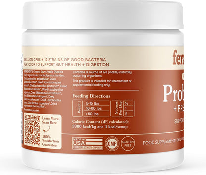 Fera Pets Probiotics for Dogs & Cats Organic Gut Health Powder 60 Scoops