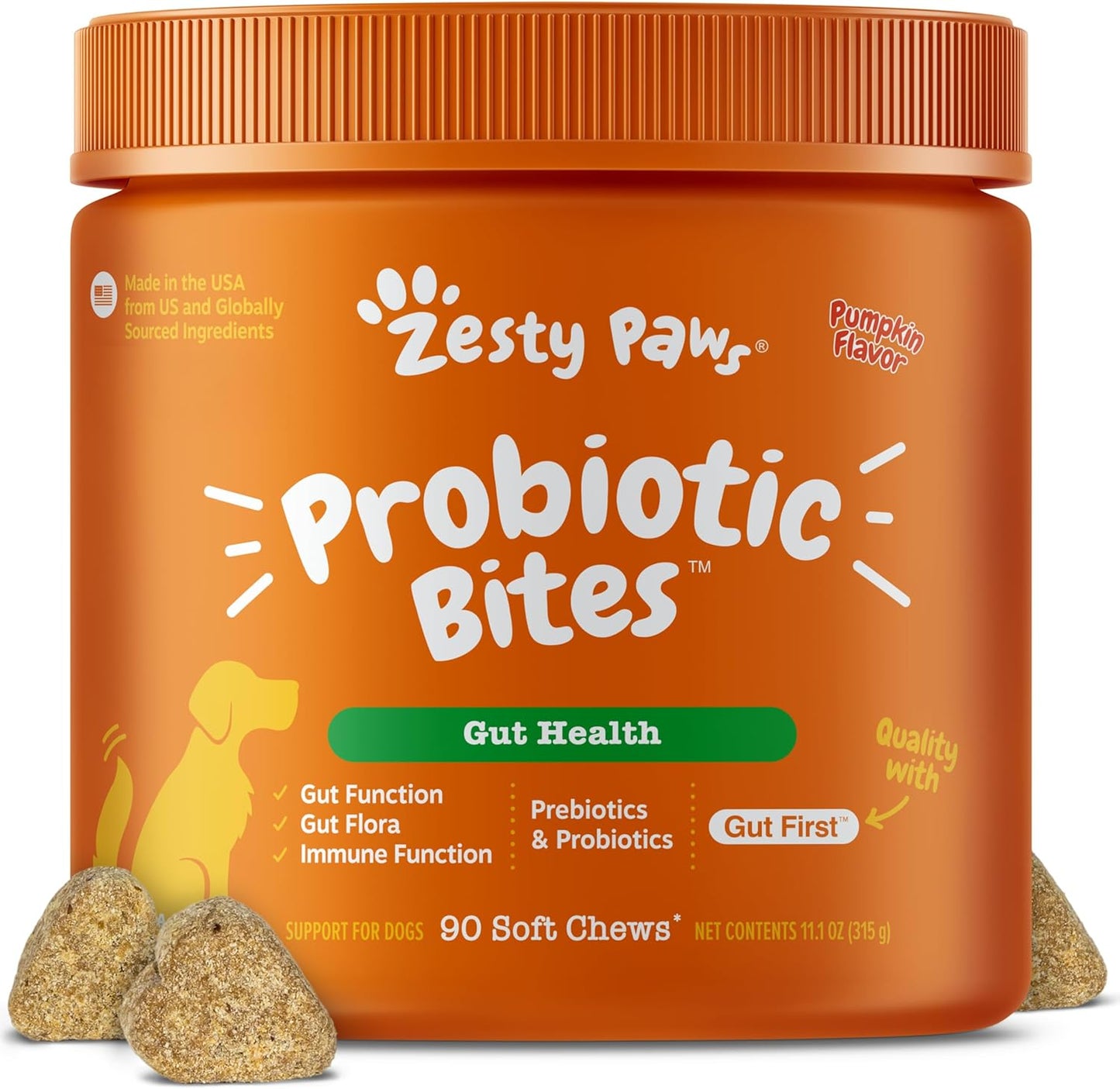 Zesty Paws Probiotics for Dogs Digestive Health Gut Support Soft Chews 90Ct