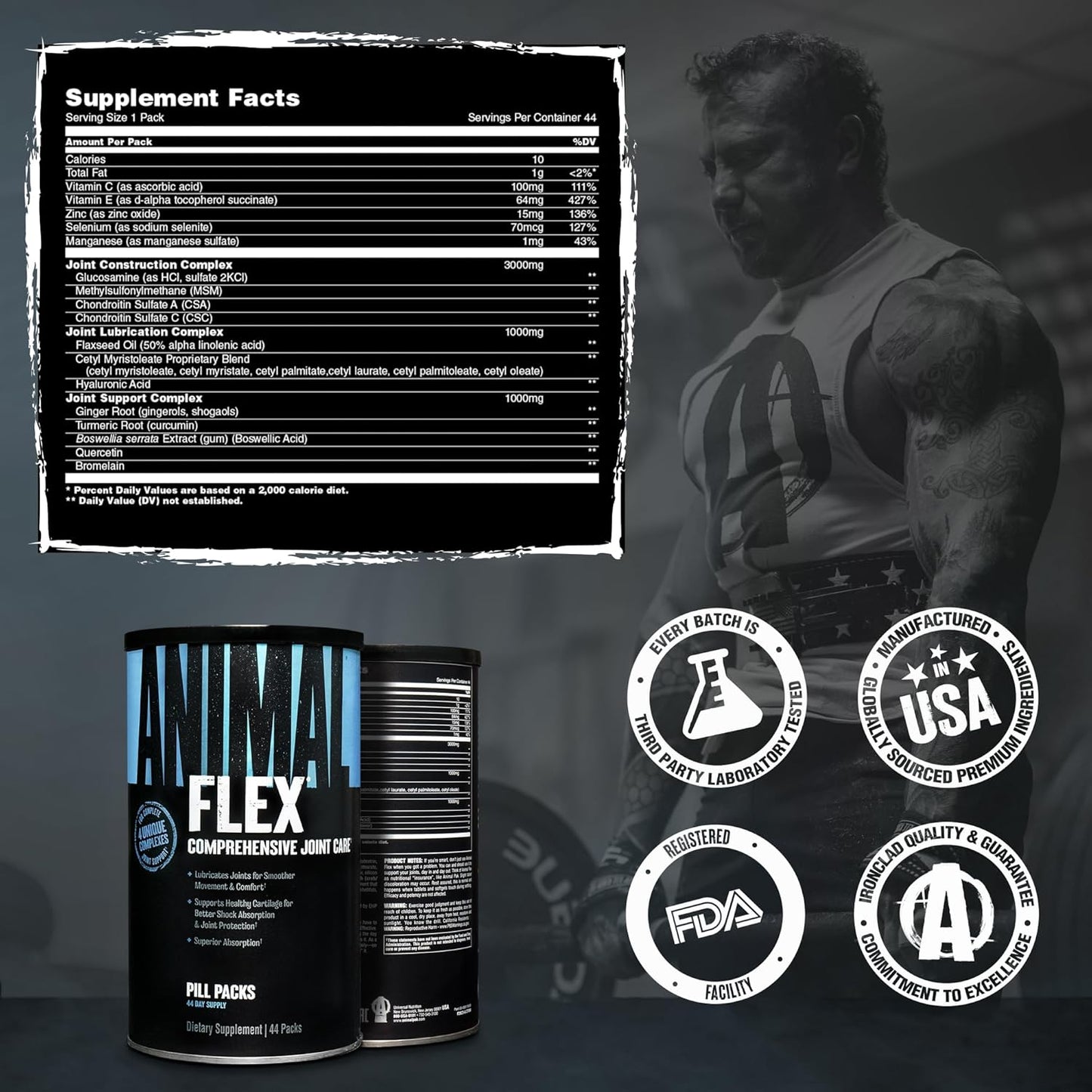 Animal Flex Joint Support Glucosamine Chondroitin MSM Turmeric 44 Packs