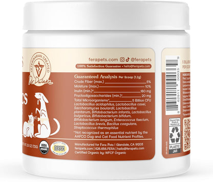 Fera Pets Probiotics for Dogs & Cats Organic Gut Health Powder 60 Scoops