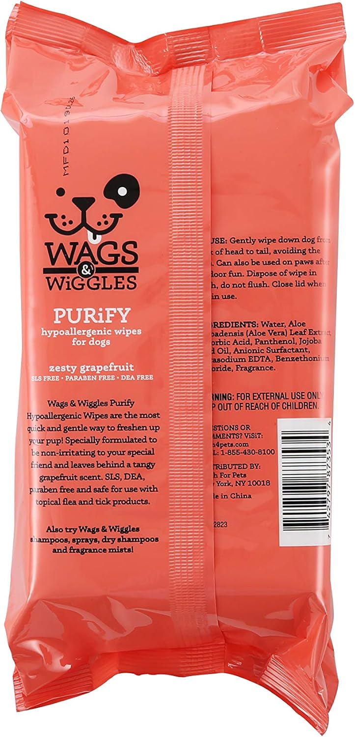 Wags & Wiggles Hypoallergenic Dog Grooming Wipes – 100 Count