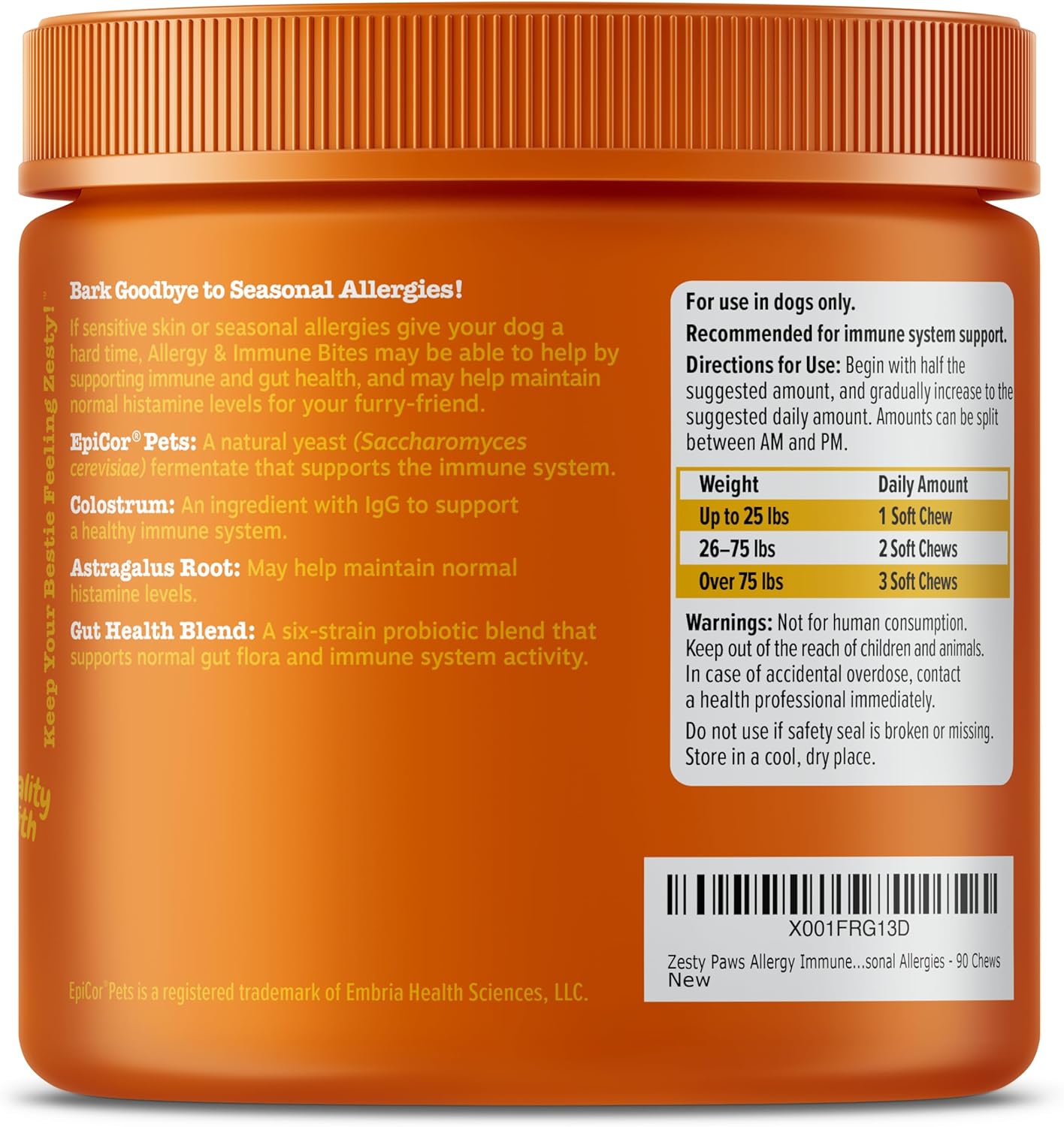 Zesty Paws Allergy Immune Bites for Dogs Itchy Skin Ear Support 90 Chews