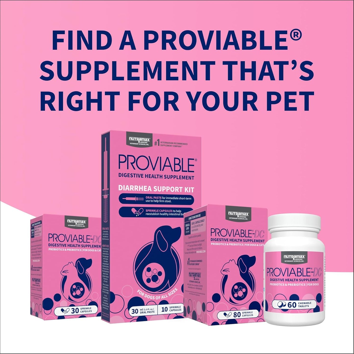 Nutramax Proviable Probiotics for Dogs & Cats – 30 Capsules