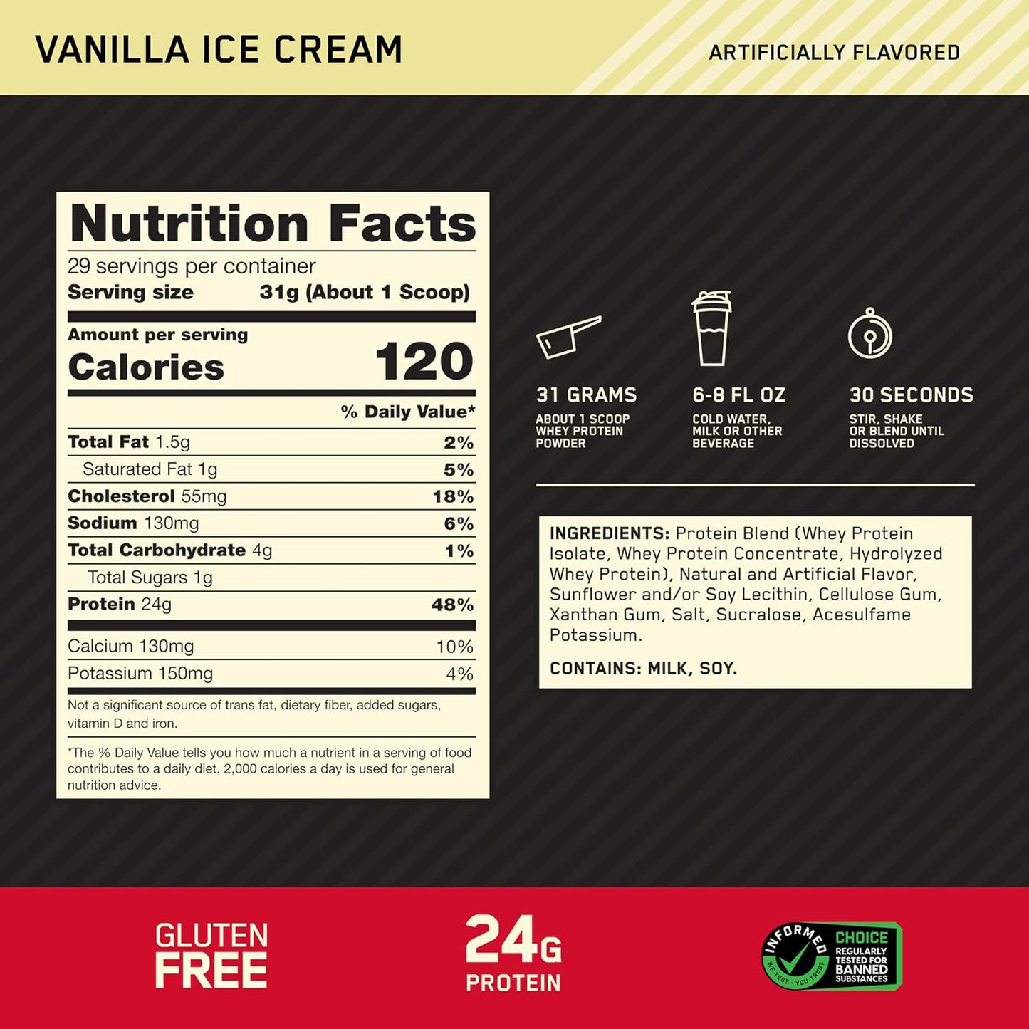 Optimum Nutrition Gold Standard 100% Whey Vanilla 2lb Protein Powder ON