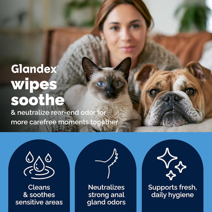 Vetnique Glandex Hygiene Wipes for Dogs & Cats – 100 Count