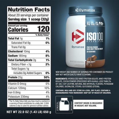 Dymatize ISO100 Whey Protein Isolate Gourmet Chocolate 20 Servings