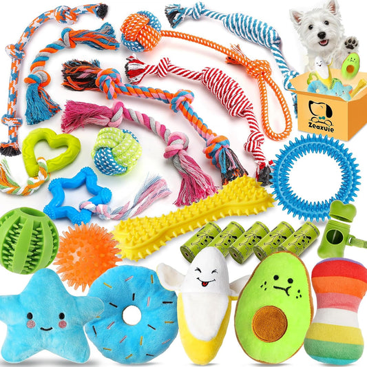 25-piece puppy toy bundle with chew toys and ropes