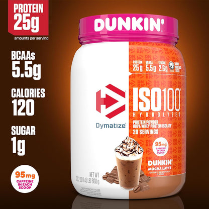 Dymatize ISO100 Dunkin Mocha Latte Whey Protein 20 Servings 25g Protein