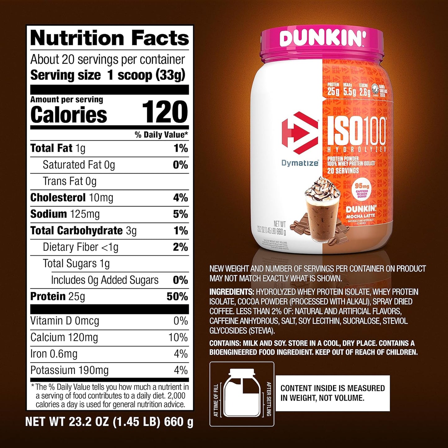 Dymatize ISO100 Dunkin Mocha Latte Whey Protein 20 Servings 25g Protein