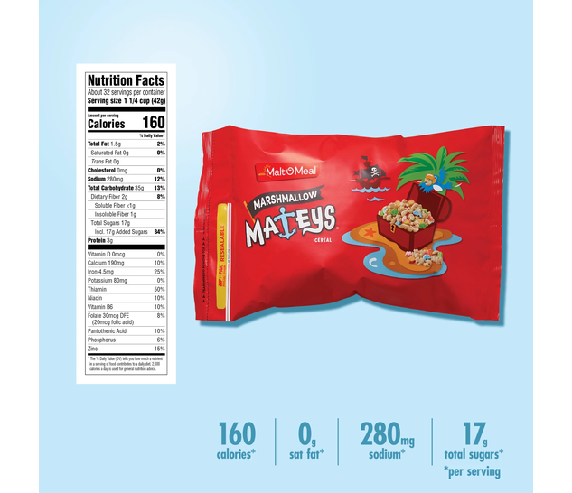 Malt-O-Meal Marshmallow Mateys Breakfast Cereal with Marshmallows 48 Oz Bag
