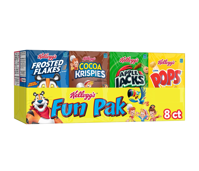 Kellogg's Kids Breakfast Cereal Variety Pack 8 Boxes Family Size 8.56 Oz Tray