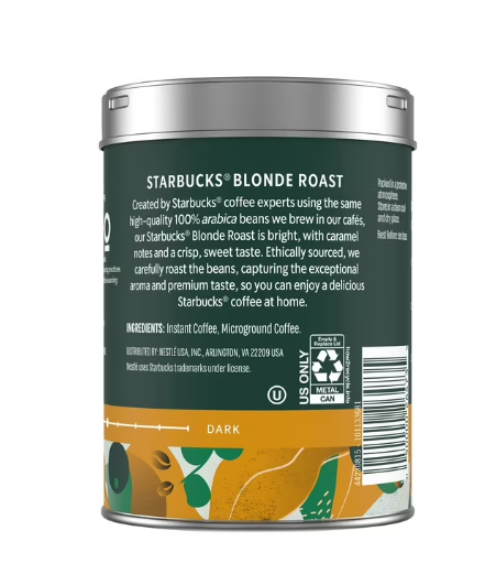 Starbucks Premium Instant Coffee Blonde Roast Arabica 3.17 oz Fast Ship