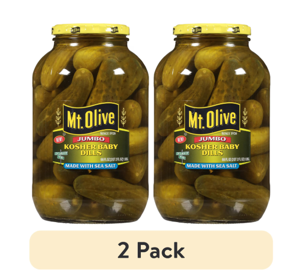 2 Pack Mt. Olive Kosher Baby Dill Jumbo Pickles 66 fl oz Each Value Pack